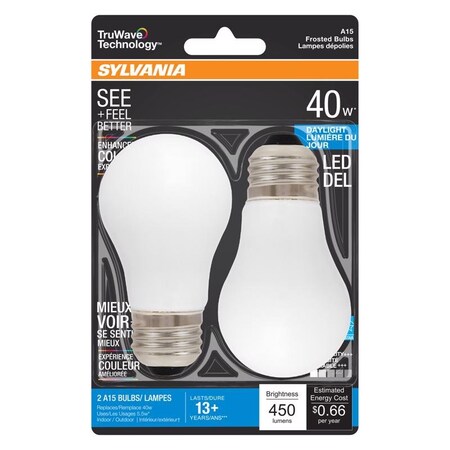 Sylvania Sylvania Truwave A15 E26 (Medium) LED Bulb Daylight 40 Watt Equivalence 2 pk 40775